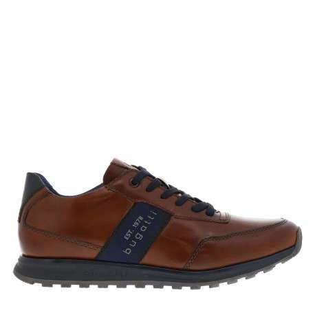 Sneakers en cuir cognac à semelle grise avec lacets plats bleus - Image 2