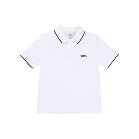 Polo en coton blanc en maille piquée à coupe droite avec logo bleu marine