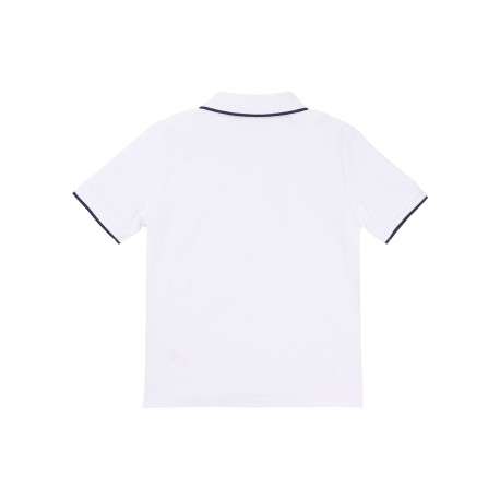 Polo en coton blanc en maille piquée à coupe droite avec logo bleu marine - Image 2