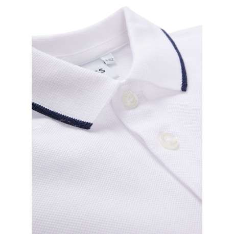 Polo en coton blanc en maille piquée à coupe droite avec logo bleu marine - Image 4