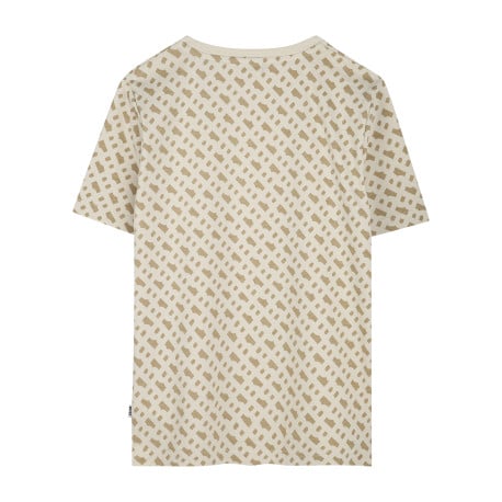 T-shirt en coton beige avec motif imprimé all-over à coupe droite et col rond - Image 2