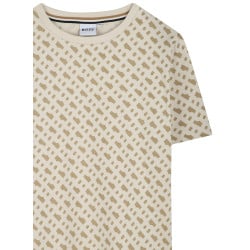 T-shirt en coton beige avec motif imprimé all-over à coupe droite et col rond