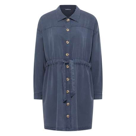 Robe courte Bodie indigo unie à coupe droite, col à revers et à manches longues