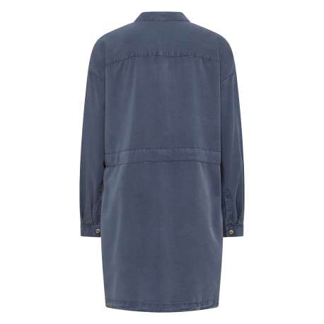Robe courte Bodie indigo unie à coupe droite, col à revers et à manches longues - Image 2