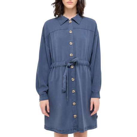 Robe courte Bodie indigo unie à coupe droite, col à revers et à manches longues - Image 4