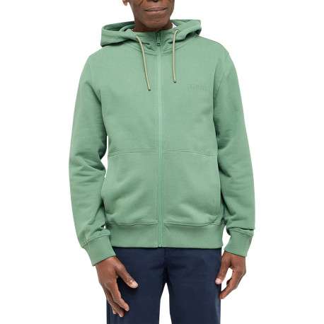 Sweat zippé Brighton en coton vert uni à coupe droite et à capuche avec cordon - Image 4