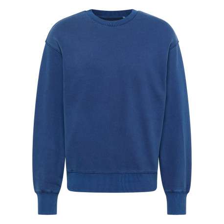 Sweat Auburn en coton bleu uni à coupe droite, col rond et bord-côte