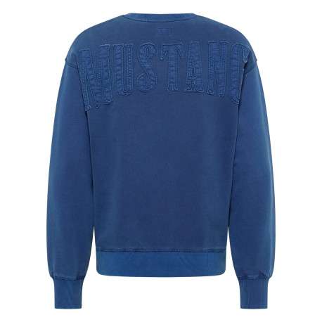 Sweat Auburn en coton bleu uni à coupe droite, col rond et bord-côte - Image 2