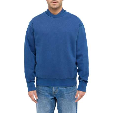 Sweat Auburn en coton bleu uni à coupe droite, col rond et bord-côte - Image 4