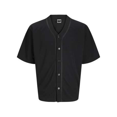 T-shirt noir uni avec une coupe droite à col v et des manches courtes