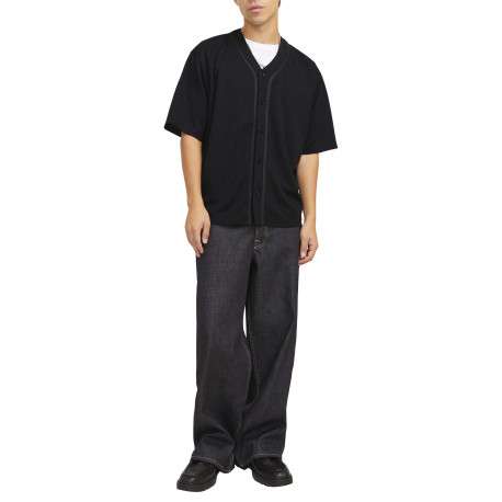 T-shirt noir uni avec une coupe droite à col v et des manches courtes - Image 2