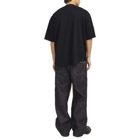 T-shirt noir uni avec une coupe droite à col v et des manches courtes - Image 3