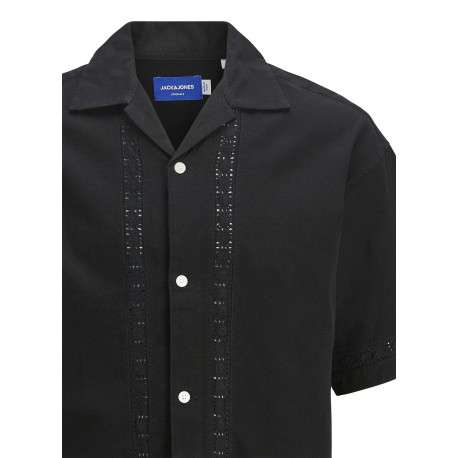 Chemise noire unie avec une coupe droite à col français et des boutons - Image 3
