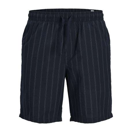 Short jogging marine rayé avec une coupe droite et une taille élastiquée