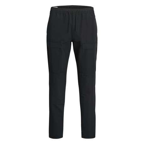 Jogging cargo noir uni avec une coupe droite et une taille élastiquée