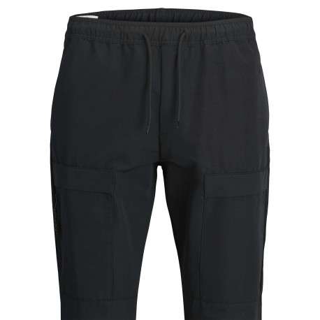 Jogging cargo noir uni avec une coupe droite et une taille élastiquée - Image 3