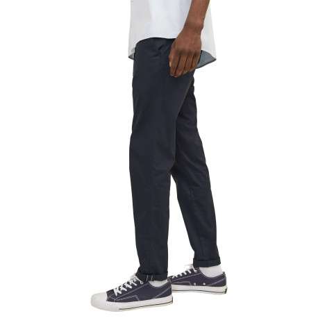 Chino en coton nuit uni avec une coupe droite et des passants pour ceinture - Image 6