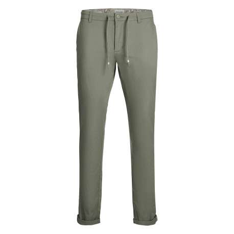 Chino en coton kaki uni avec une coupe droite et des passants pour ceinture