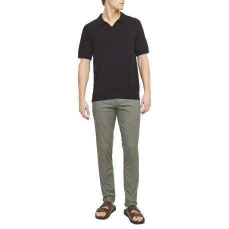 Chino en coton kaki uni avec une coupe droite et des passants pour ceinture - Image 3