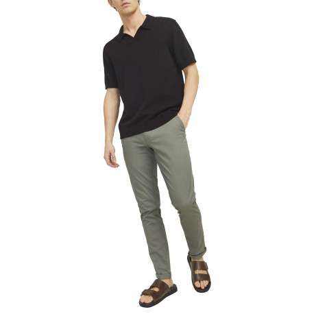 Chino en coton kaki uni avec une coupe droite et des passants pour ceinture - Image 5