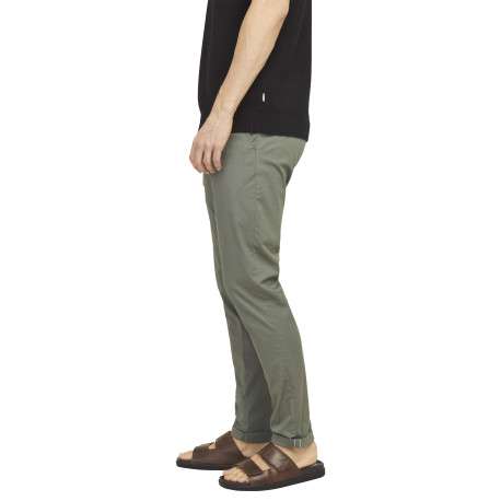 Chino en coton kaki uni avec une coupe droite et des passants pour ceinture - Image 6