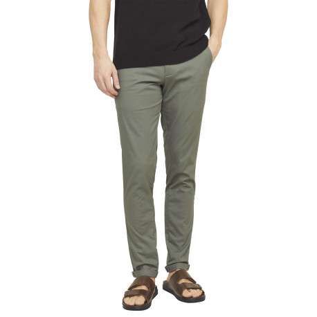 Chino en coton kaki uni avec une coupe droite et des passants pour ceinture - Image 7