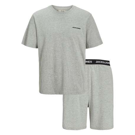 Pyjama court gris uni avec une coupe droite et une taille élastiquée