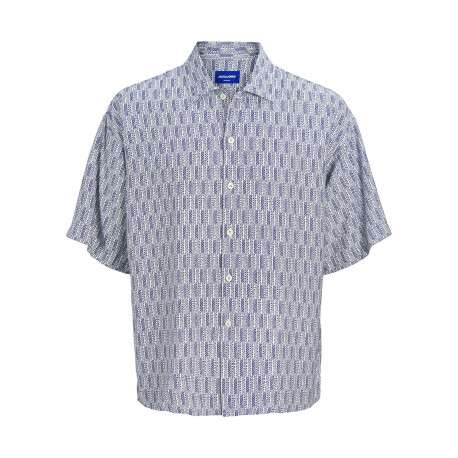 Chemise bleue imprimée avec une coupe droite et une fermeture boutonnée