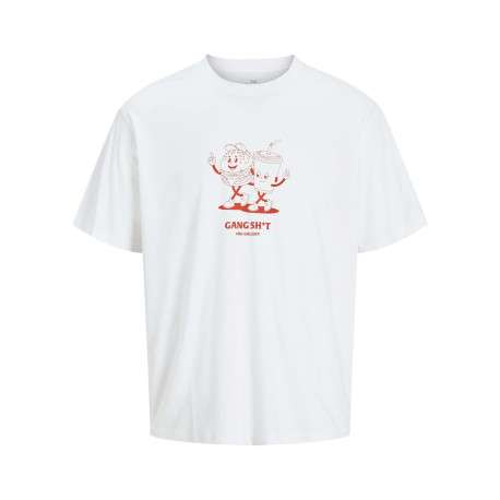 T-shirt en coton blanc uni avec des bonhommes et une coupe droite