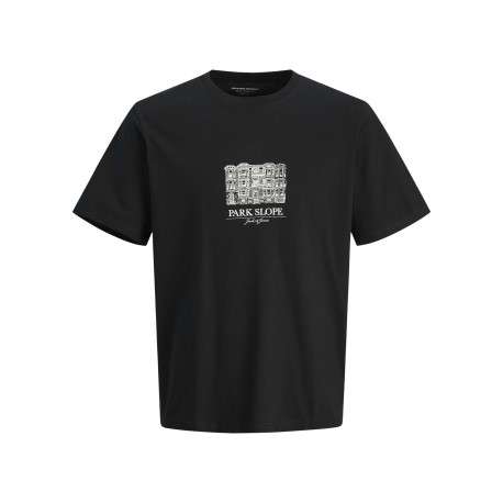T-shirt en coton noir uni avec un building et une coupe droite à col rond