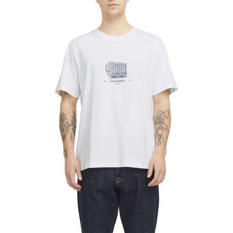 T-shirt en coton blanc uni avec un col rond et une coupe droite - Image 4