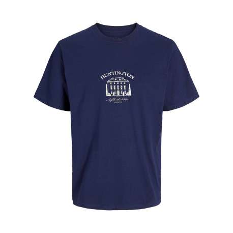 T-shirt en coton bleu uni avec un col rond et une coupe droite