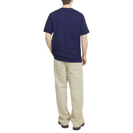 T-shirt en coton bleu uni avec un col rond et une coupe droite - Image 3