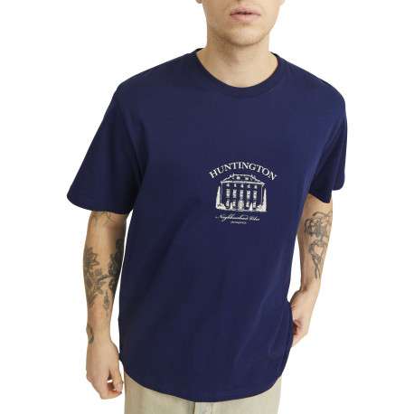 T-shirt en coton bleu uni avec un col rond et une coupe droite - Image 5
