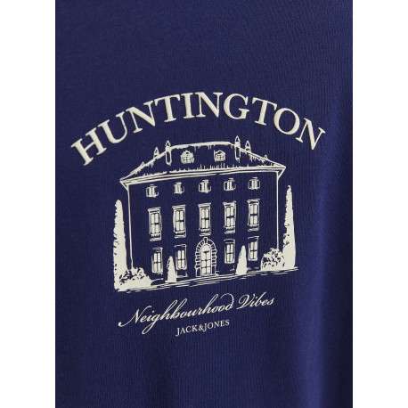 T-shirt en coton bleu uni avec un col rond et une coupe droite - Image 6
