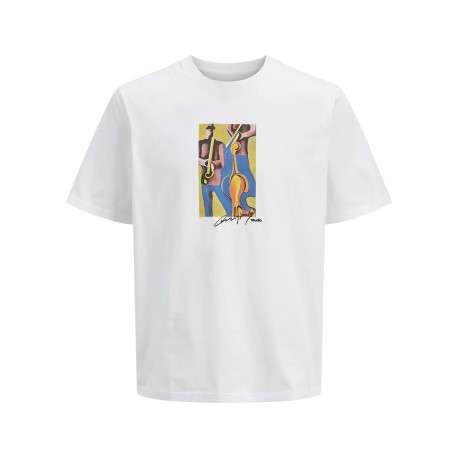 T-shirt en coton blanc uni avec des musiciens et une coupe droite à col rond