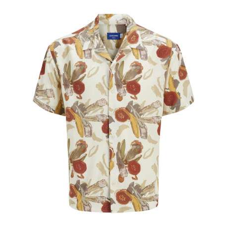 Chemise blanche et rouge à imprimé floral avec coupe regular et un col cubain