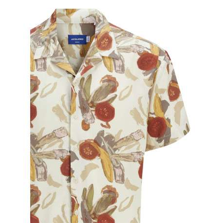 Chemise blanche et rouge à imprimé floral avec coupe regular et un col cubain - Image 2