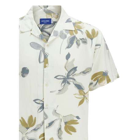 Chemise écrue à imprimé floral avec un col cubain et une coupe droite - Image 2