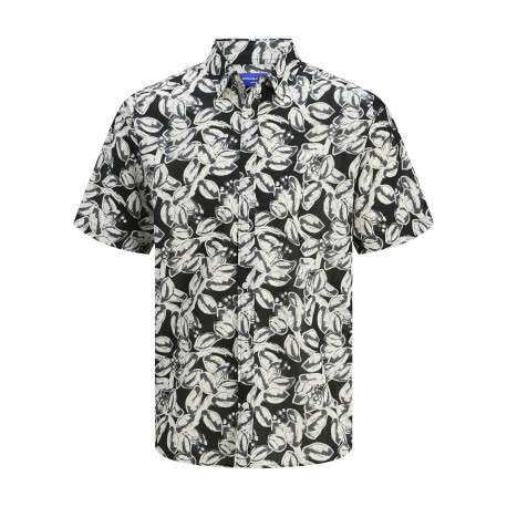 Chemise noire et blanche en coton à motif floral avec des manches courtes