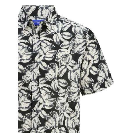 Chemise noire et blanche en coton à motif floral avec des manches courtes - Image 2