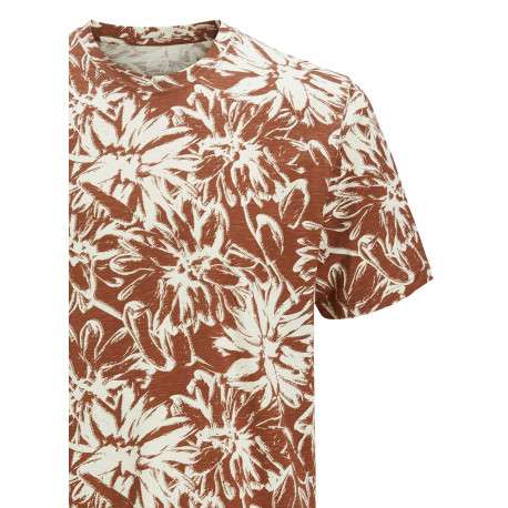 T-shirt en coton rouille imprimé à motif floral avec coupe droite et col rond - Image 2