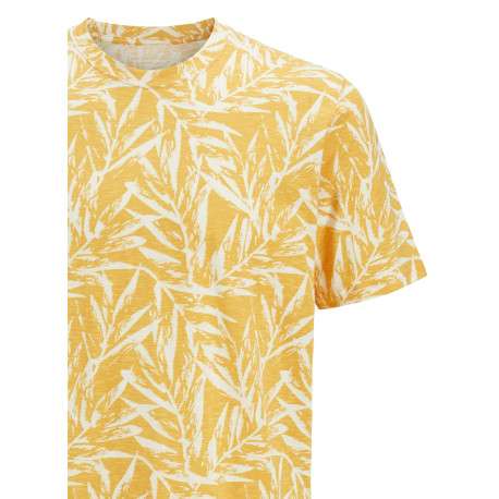 T-shirt jaune imprimé à motif floral en coton avec col rond et coupe droite - Image 2