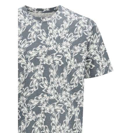 T-shirt manches courtes en coton bleu imprimé à motif floral avec un col rond - Image 2