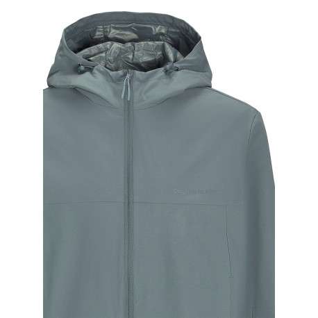 Blouson coupe vent bleu uni à coupe ajustée avec col à capuche - Image 2