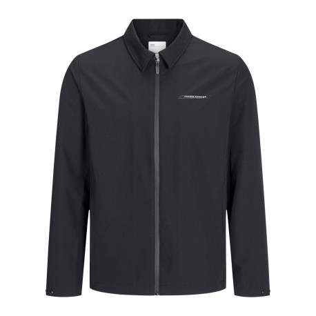 Surchemise noire unie à coupe droite avec col à revers et manches longues