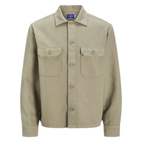 Surchemise kaki unie en coton à coupe regular avec 2 poches et col à revers