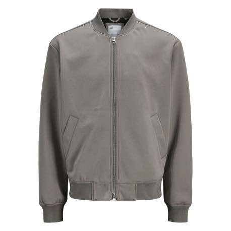 Bomber gris uni à coupe ajustée avec 2 poches raglan et fermeture zippée