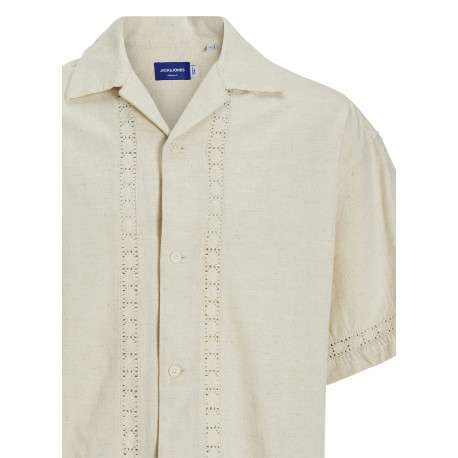 Chemise manches courtes écrue unie à coupe ample avec col cubain - Image 2