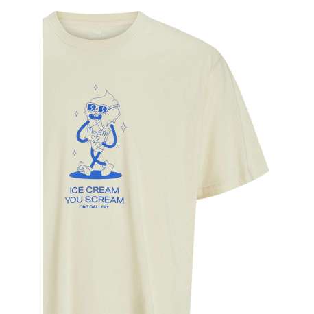 T-shirt manches courtes en coton écru imprimé à coupe loose avec col rond - Image 2